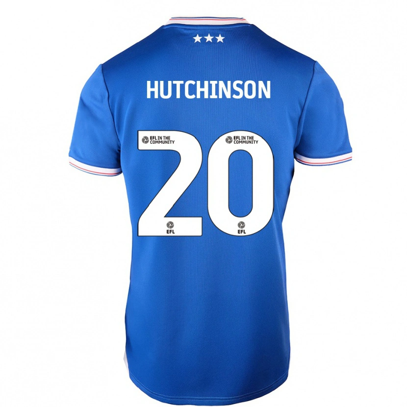 Danxen Børn Omari Hutchinson #20 Blå Hvid Hjemmebane Spillertrøjer 2025/26 Trøje T-Shirt
