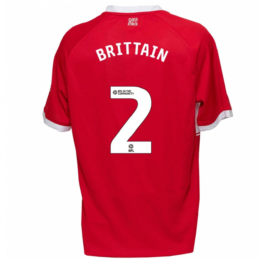 Danxen Børn Callum Brittain #2 Rød Hvid Hjemmebane Spillertrøjer 2025/26 Trøje T-Shirt