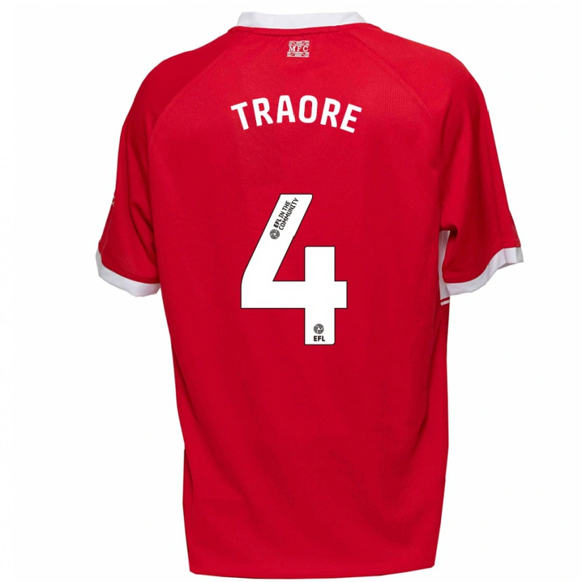 Danxen Børn Yacou Traore #4 Rød Hvid Hjemmebane Spillertrøjer 2025/26 Trøje T-Shirt