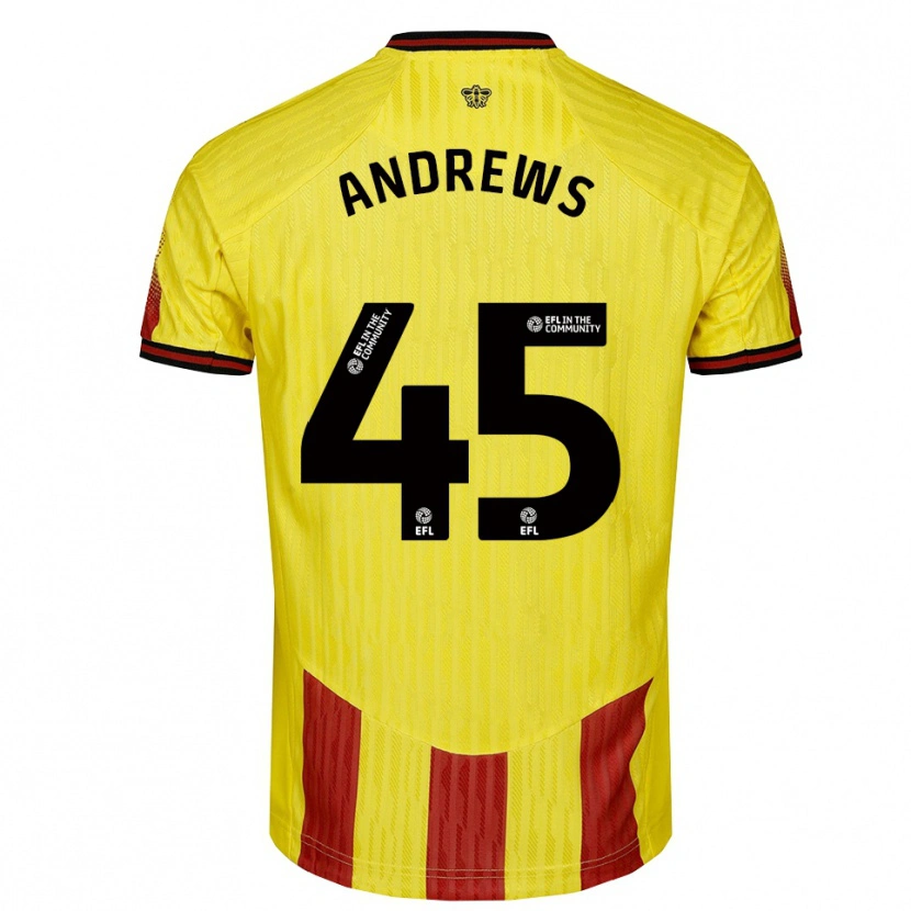 Danxen Børn Ryan Andrews #45 Gul Rød Hjemmebane Spillertrøjer 2025/26 Trøje T-Shirt
