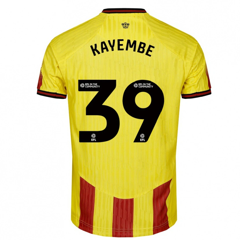 Danxen Børn Edo Kayembe #39 Gul Rød Hjemmebane Spillertrøjer 2025/26 Trøje T-Shirt