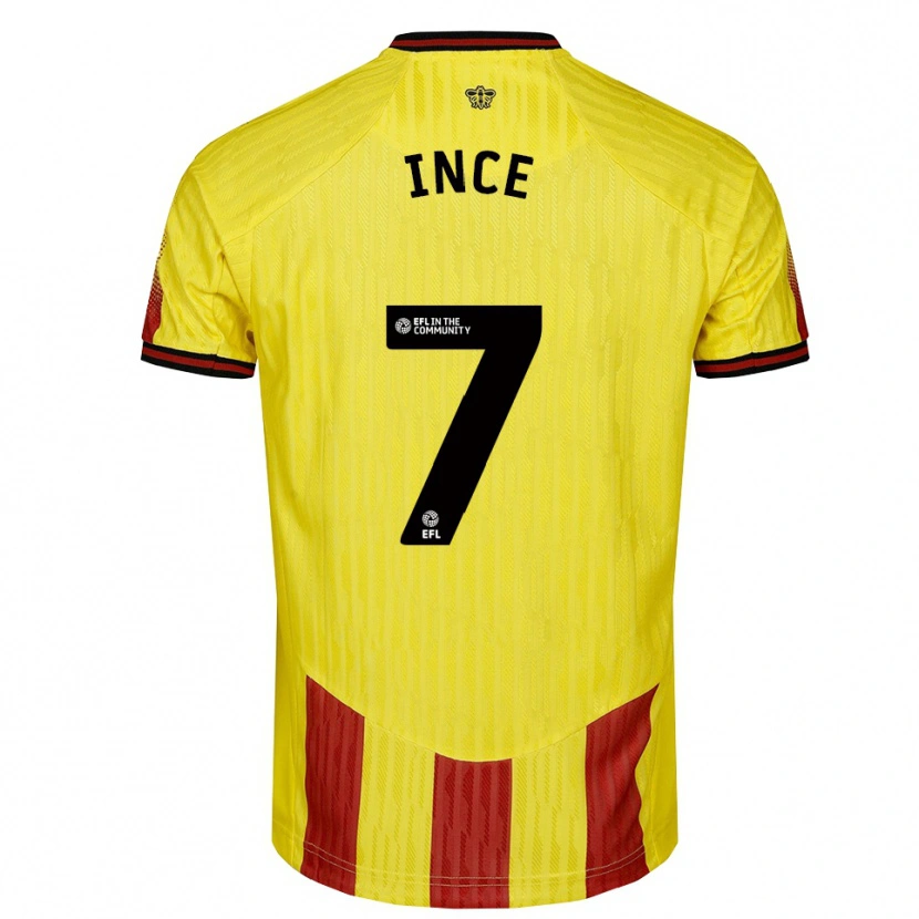 Danxen Børn Tom Ince #7 Gul Rød Hjemmebane Spillertrøjer 2025/26 Trøje T-Shirt