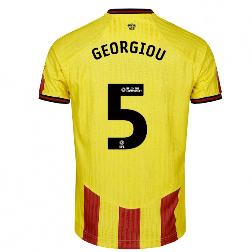 Danxen Børn Tom Georgiou #5 Gul Rød Hjemmebane Spillertrøjer 2025/26 Trøje T-Shirt