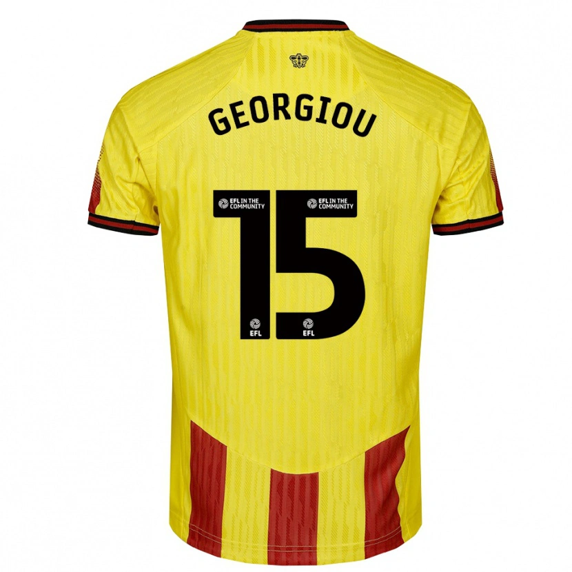 Danxen Børn Andria Georgiou #15 Gul Rød Hjemmebane Spillertrøjer 2025/26 Trøje T-Shirt