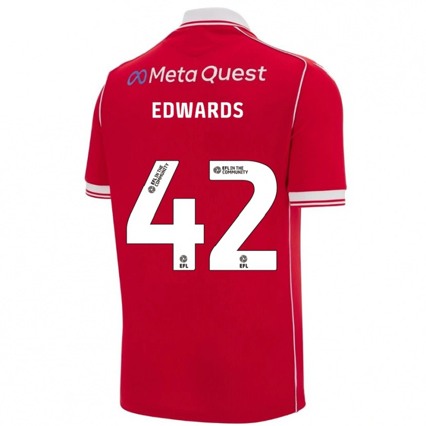 Danxen Børn Callum Edwards #42 Rød Hvid Hjemmebane Spillertrøjer 2025/26 Trøje T-Shirt