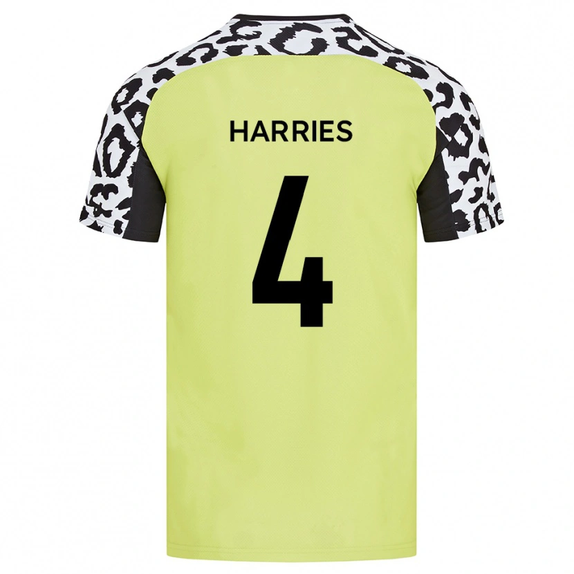 Danxen Børn Cian Harries #4 Fluorescerende Gul Hjemmebane Spillertrøjer 2025/26 Trøje T-Shirt
