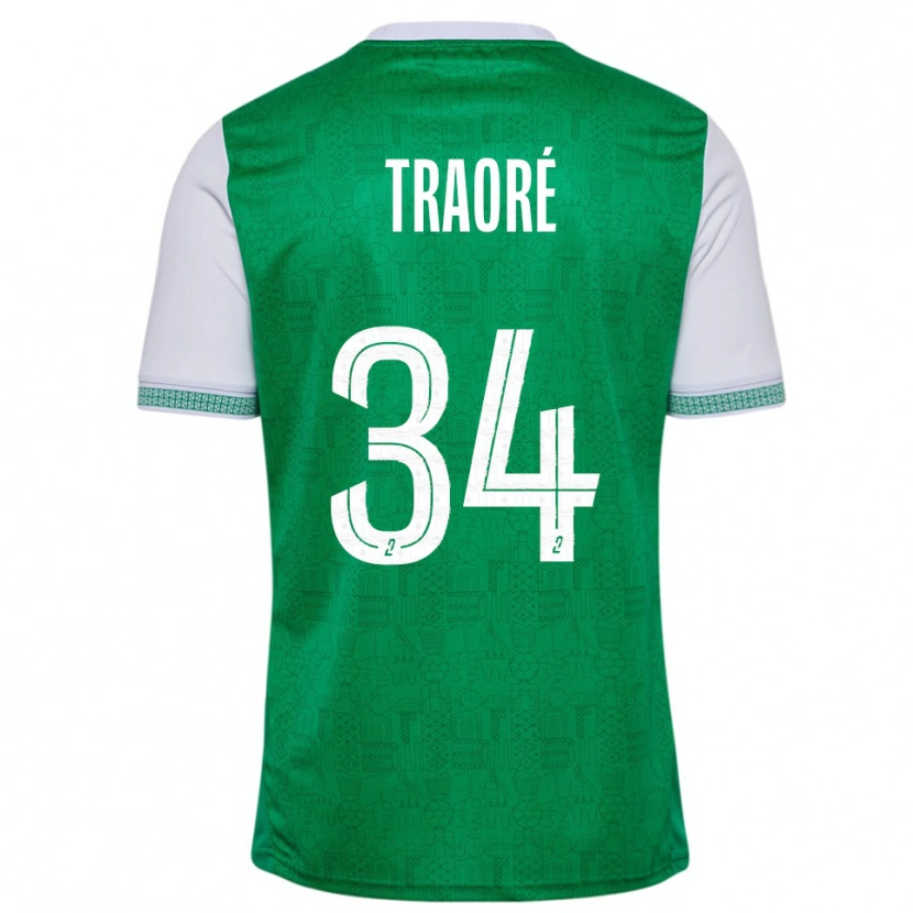 Danxen Børn Lassana Traoré #34 Grøn Hvid Hjemmebane Spillertrøjer 2025/26 Trøje T-Shirt