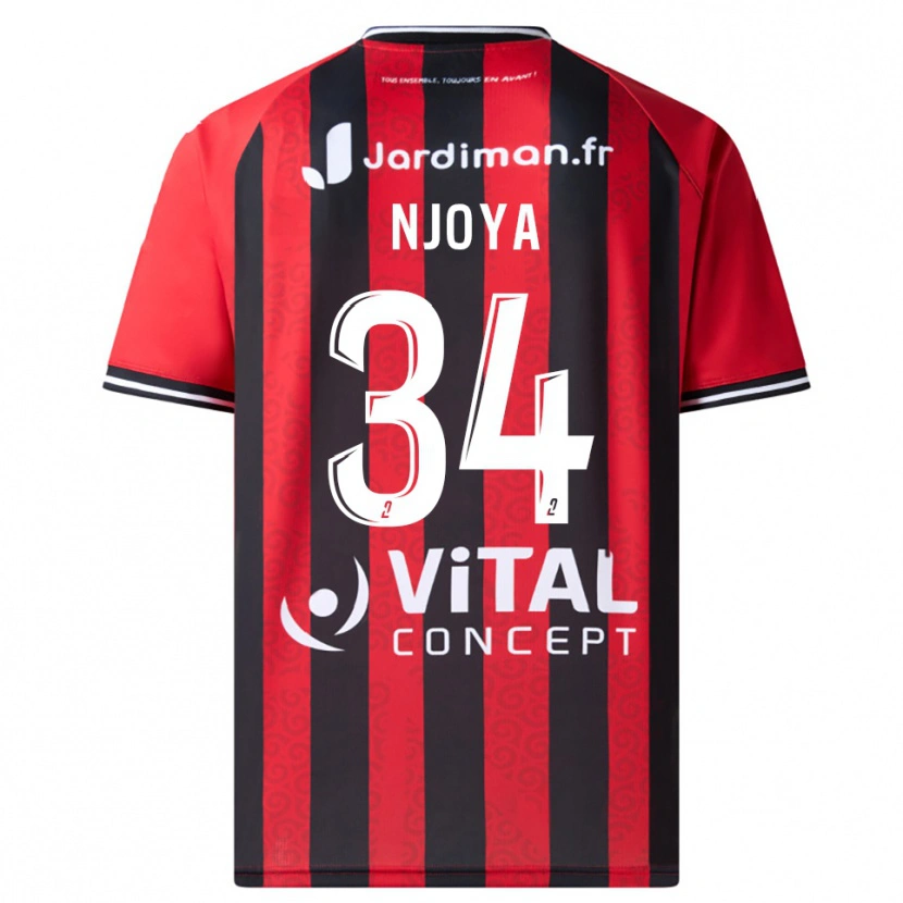 Danxen Børn Youssef Njoya #34 Rød Sort Hjemmebane Spillertrøjer 2025/26 Trøje T-Shirt