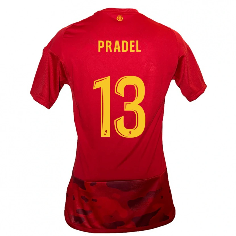 Danxen Børn Thibaut Pradel #13 Rød Gul Hjemmebane Spillertrøjer 2025/26 Trøje T-Shirt