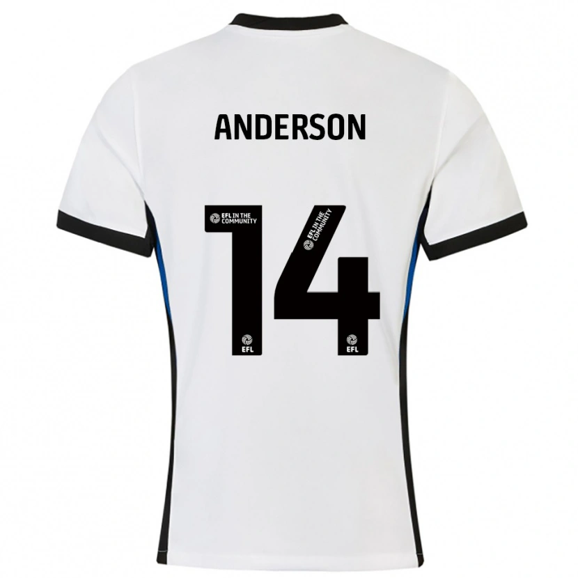 Danxen Børn Keshi Anderson #14 Hvid Blå Udebane Spillertrøjer 2025/26 Trøje T-Shirt