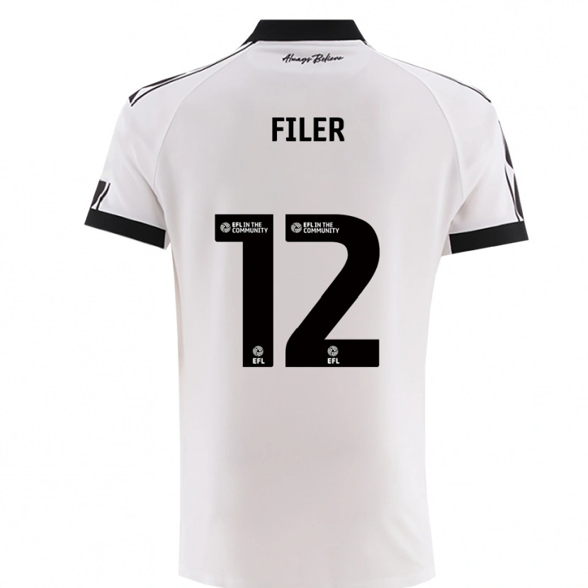 Danxen Børn Charlie Filer #12 Hvid Sort Udebane Spillertrøjer 2025/26 Trøje T-Shirt