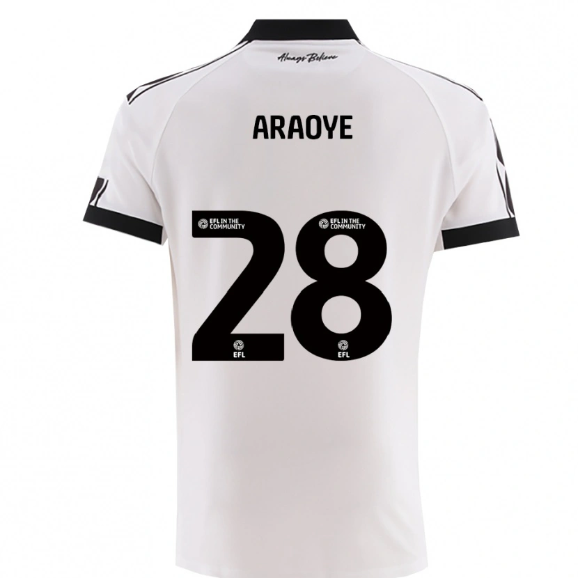 Danxen Børn Raphael Araoye #28 Hvid Sort Udebane Spillertrøjer 2025/26 Trøje T-Shirt
