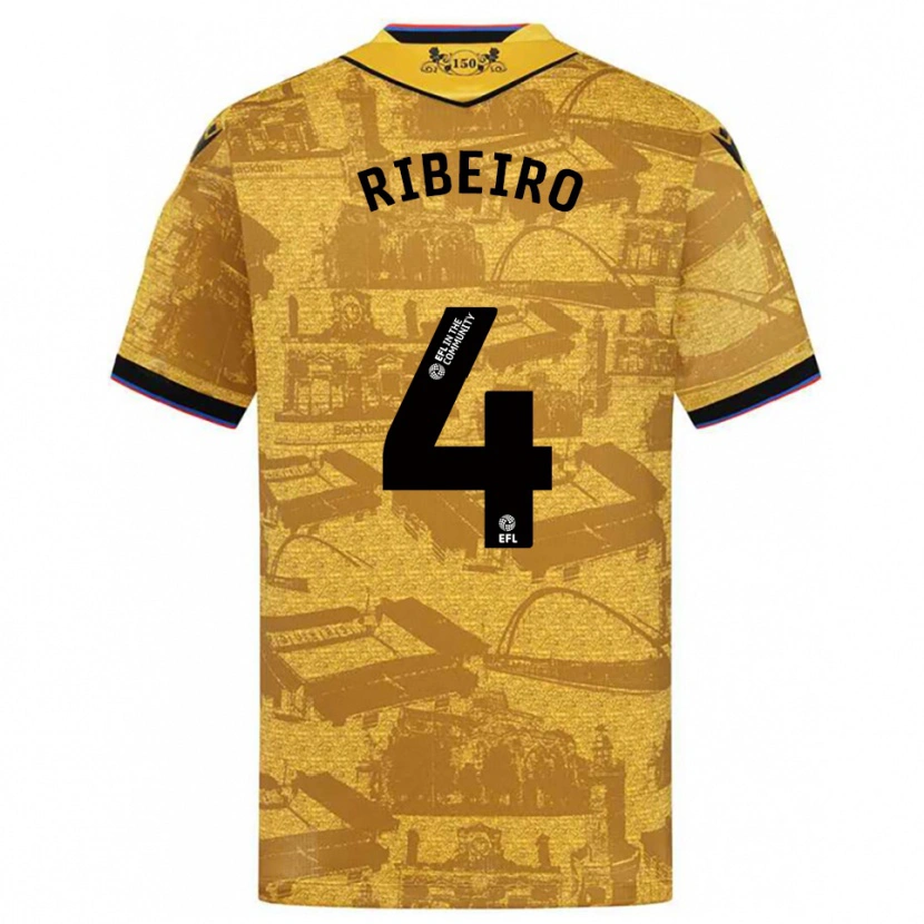 Danxen Børn Yuri Ribeiro #4 Guld Sort Udebane Spillertrøjer 2025/26 Trøje T-Shirt
