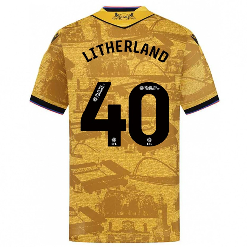 Danxen Børn Matty Litherland #40 Guld Sort Udebane Spillertrøjer 2025/26 Trøje T-Shirt