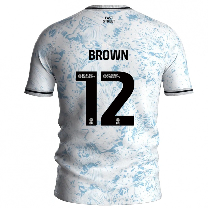 Danxen Børn Ethan Brown #12 Hvid Himmelblå Udebane Spillertrøjer 2025/26 Trøje T-Shirt