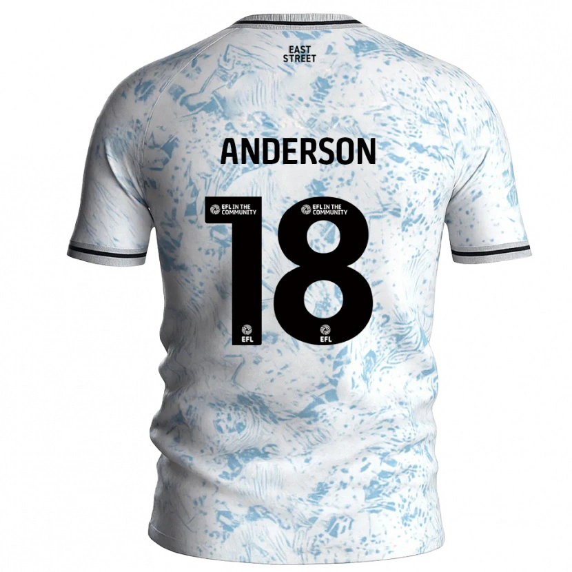 Danxen Børn Karoy Anderson #18 Hvid Himmelblå Udebane Spillertrøjer 2025/26 Trøje T-Shirt