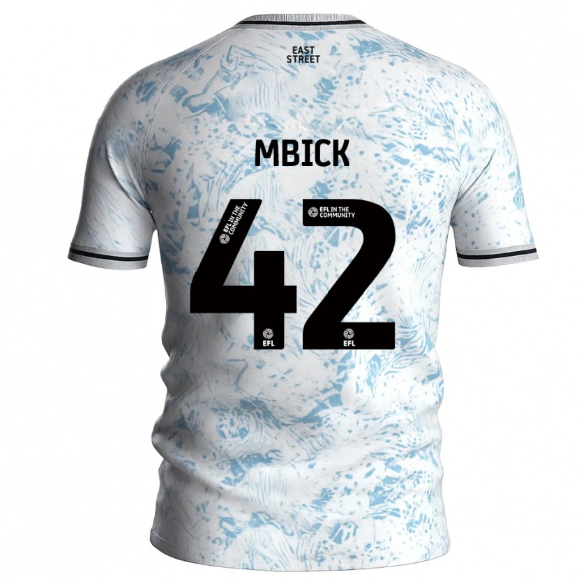 Danxen Børn Micah Mbick #42 Hvid Himmelblå Udebane Spillertrøjer 2025/26 Trøje T-Shirt