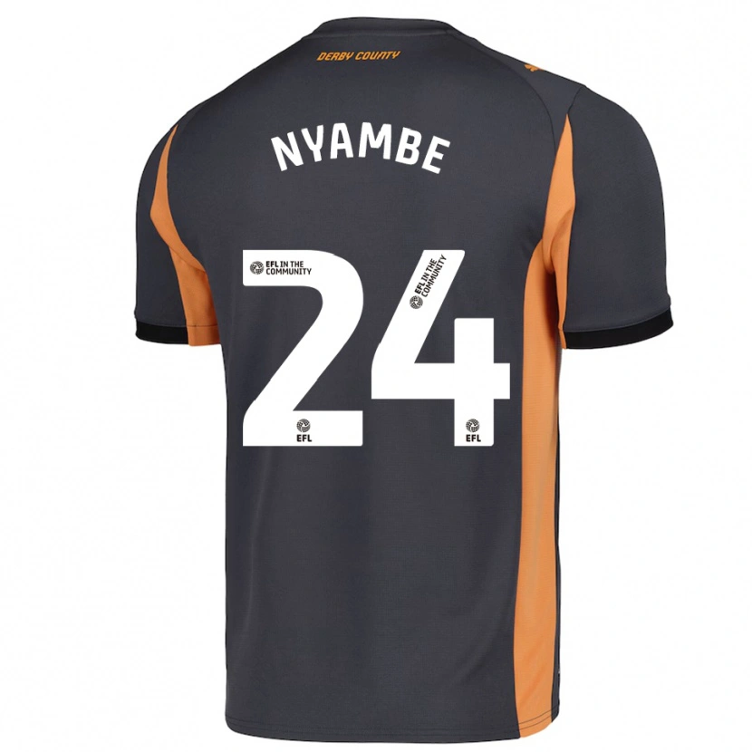 Danxen Børn Ryan Nyambe #24 Grå Orange Sort Udebane Spillertrøjer 2025/26 Trøje T-Shirt