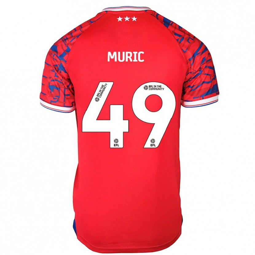 Danxen Børn Arijanet Muric #49 Rød Blå Udebane Spillertrøjer 2025/26 Trøje T-Shirt