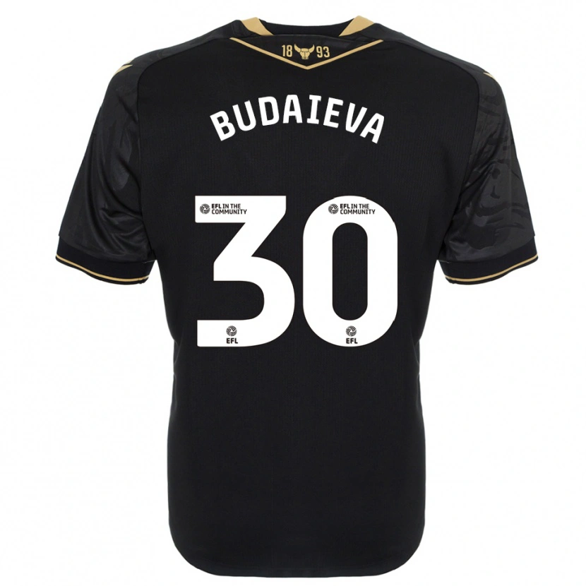 Danxen Børn Vitallia Budaieva #30 Sort Guld Udebane Spillertrøjer 2025/26 Trøje T-Shirt