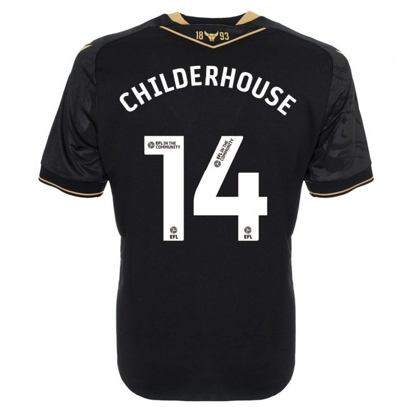 Danxen Børn Molly Childerhouse #14 Sort Guld Udebane Spillertrøjer 2025/26 Trøje T-Shirt