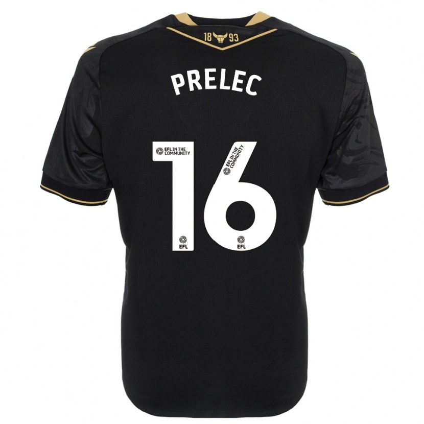 Danxen Børn Nik Prelec #16 Sort Guld Udebane Spillertrøjer 2025/26 Trøje T-Shirt