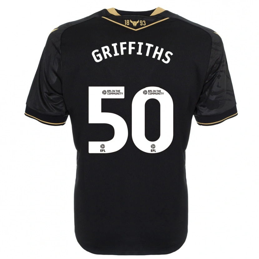 Danxen Børn Louis Griffiths #50 Sort Guld Udebane Spillertrøjer 2025/26 Trøje T-Shirt