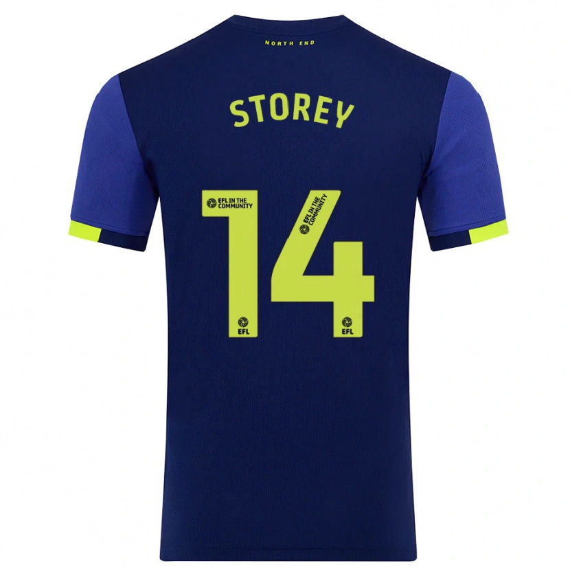 Danxen Børn Jordan Storey #14 Marine Gul Udebane Spillertrøjer 2025/26 Trøje T-Shirt