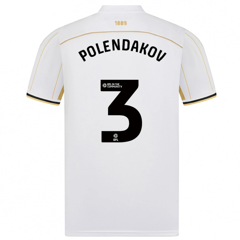 Danxen Børn Mihail Polendakov #3 Hvid Guld Udebane Spillertrøjer 2025/26 Trøje T-Shirt