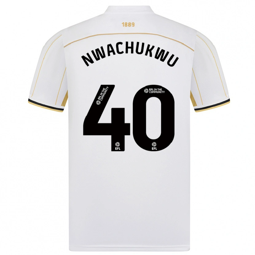 Danxen Børn Christian Nwachukwu #40 Hvid Guld Udebane Spillertrøjer 2025/26 Trøje T-Shirt