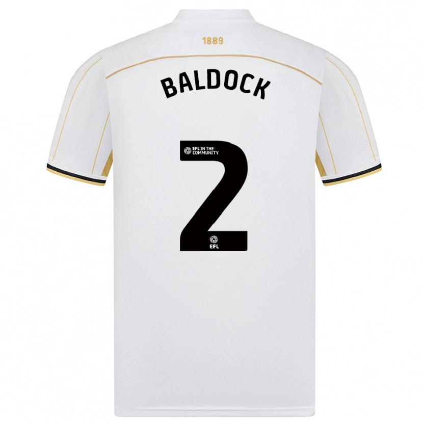 Danxen Børn George Baldock #2 Hvid Guld Udebane Spillertrøjer 2025/26 Trøje T-Shirt