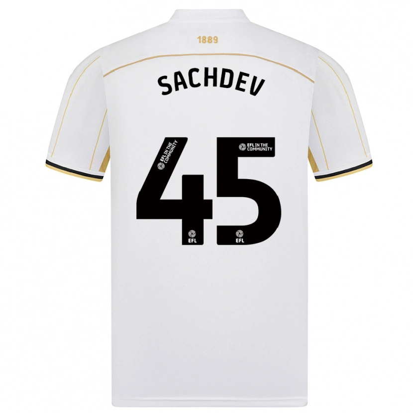 Danxen Børn Sai Sachdev #45 Hvid Guld Udebane Spillertrøjer 2025/26 Trøje T-Shirt