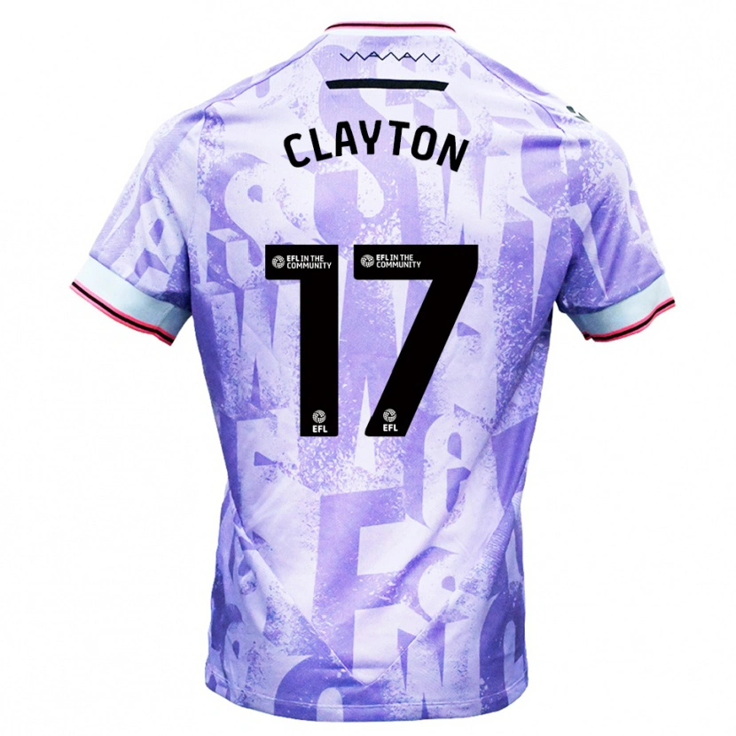 Danxen Børn Liam Clayton #17 Lilla Hvid Udebane Spillertrøjer 2025/26 Trøje T-Shirt