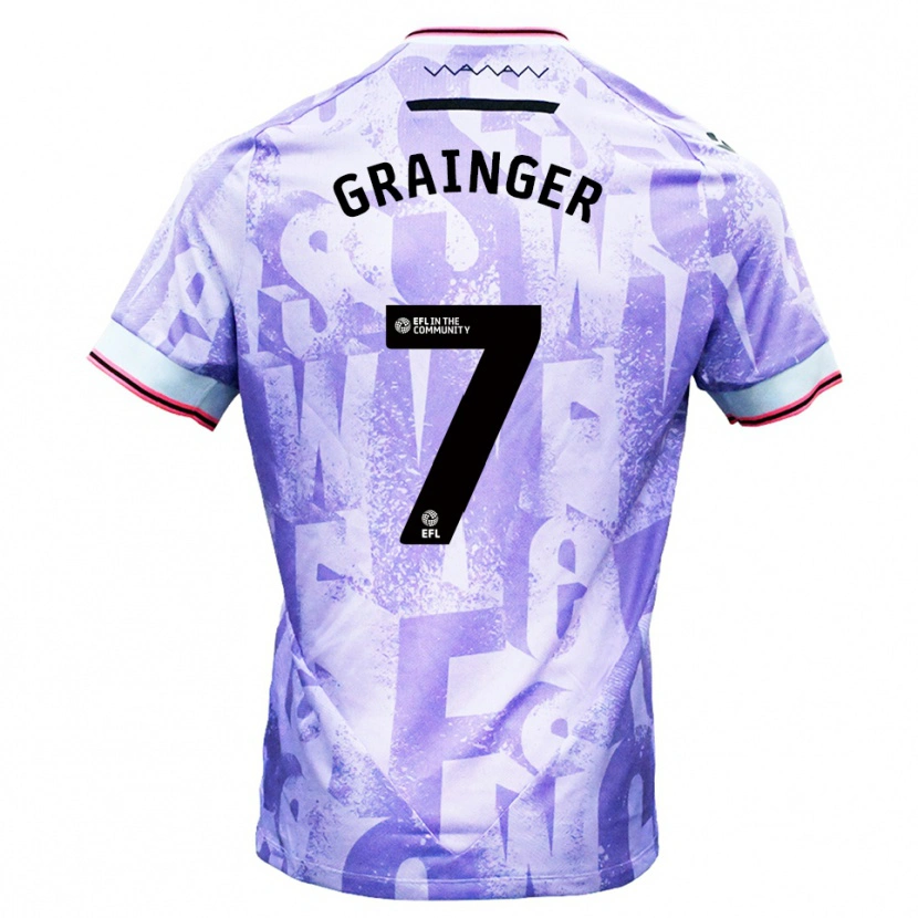 Danxen Børn William Grainger #7 Lilla Hvid Udebane Spillertrøjer 2025/26 Trøje T-Shirt