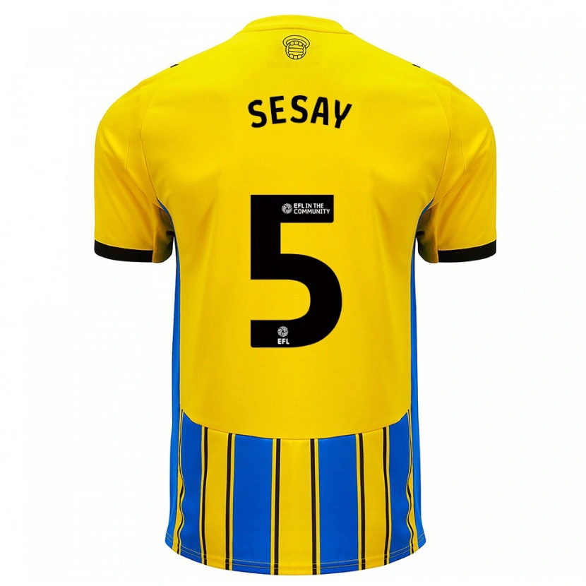 Danxen Børn Moses Sesay #5 Blå Gul Udebane Spillertrøjer 2025/26 Trøje T-Shirt