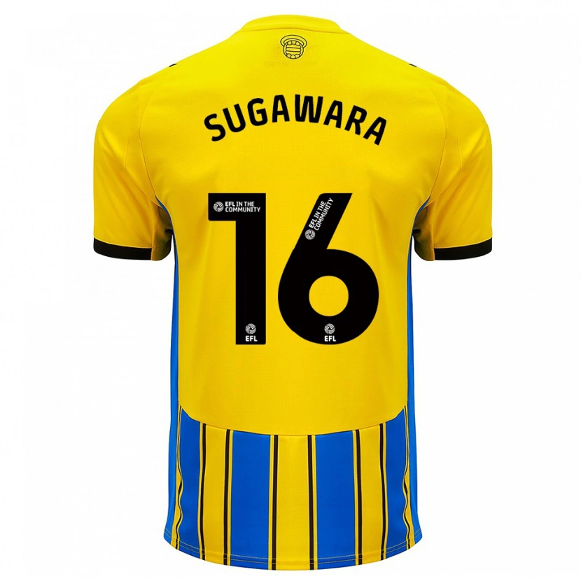 Danxen Børn Yukinari Sugawara #16 Blå Gul Udebane Spillertrøjer 2025/26 Trøje T-Shirt