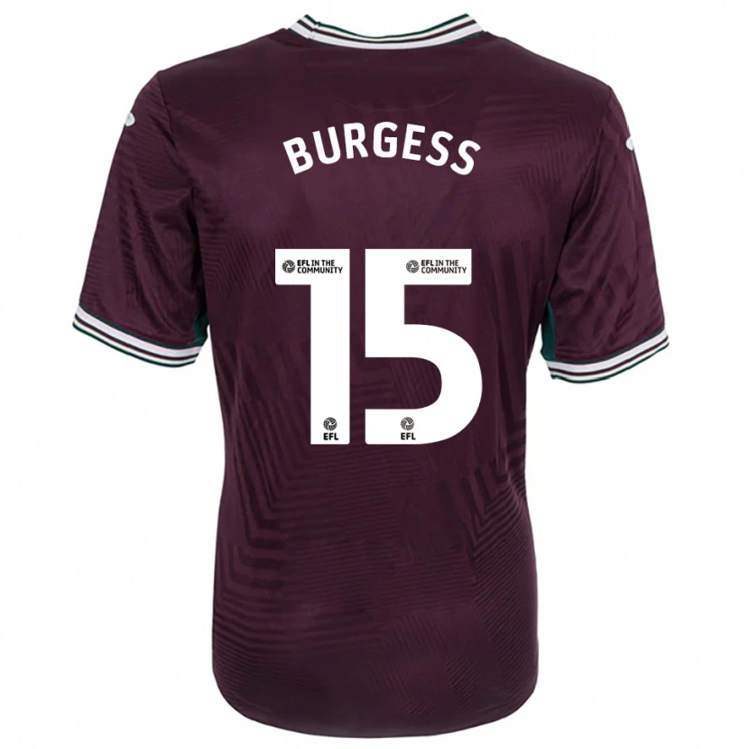 Danxen Børn Cameron Burgess #15 Rust Rød Hvid Udebane Spillertrøjer 2025/26 Trøje T-Shirt