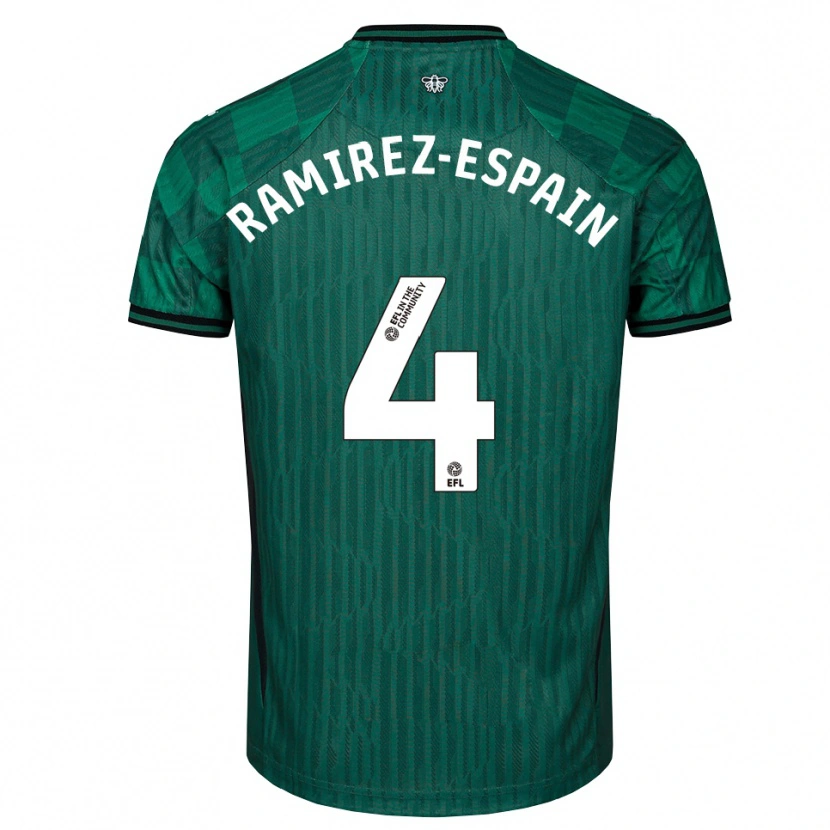Danxen Børn Leo Ramirez-Espain #4 Grøn Sort Udebane Spillertrøjer 2025/26 Trøje T-Shirt
