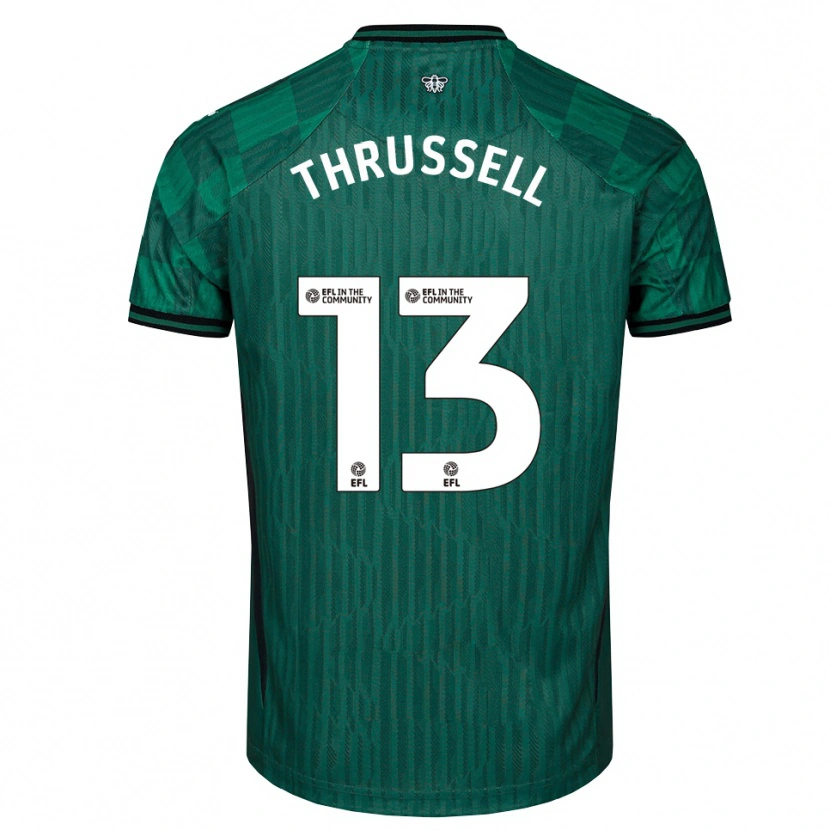 Danxen Børn Sebastian Thrussell #13 Grøn Sort Udebane Spillertrøjer 2025/26 Trøje T-Shirt