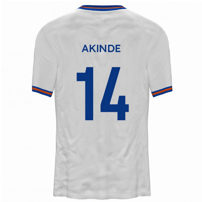 Danxen Børn John Akinde #14 Hvid Blå Udebane Spillertrøjer 2025/26 Trøje T-Shirt