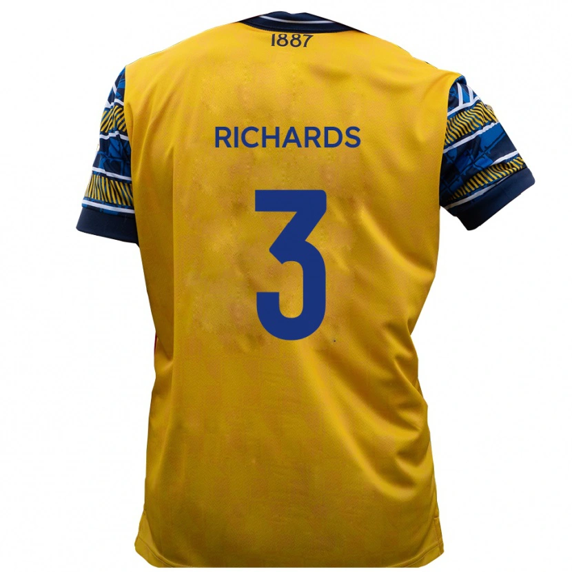 Danxen Børn Caleb Richards #3 Gul Sort Udebane Spillertrøjer 2025/26 Trøje T-Shirt