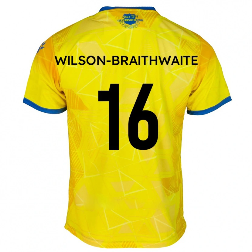 Danxen Børn Makai Wilson-Braithwaite #16 Gul Blå Udebane Spillertrøjer 2025/26 Trøje T-Shirt