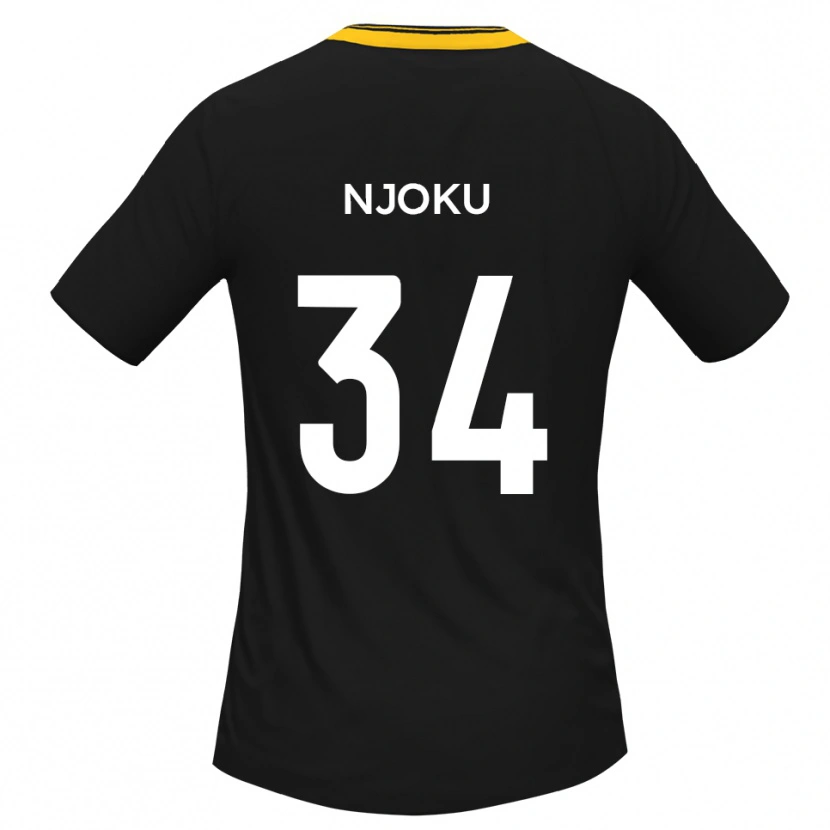 Danxen Børn Brandon Njoku #34 Sort Gul Udebane Spillertrøjer 2025/26 Trøje T-Shirt