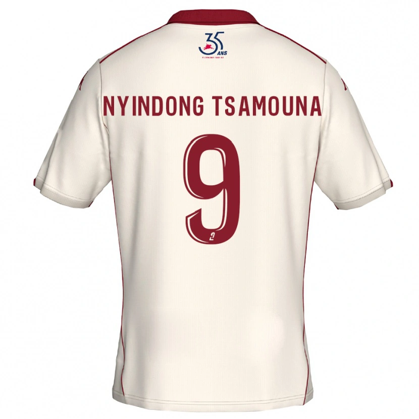 Danxen Børn Jean Nyindong Tsamouna #9 Hvid Burgundy Udebane Spillertrøjer 2025/26 Trøje T-Shirt