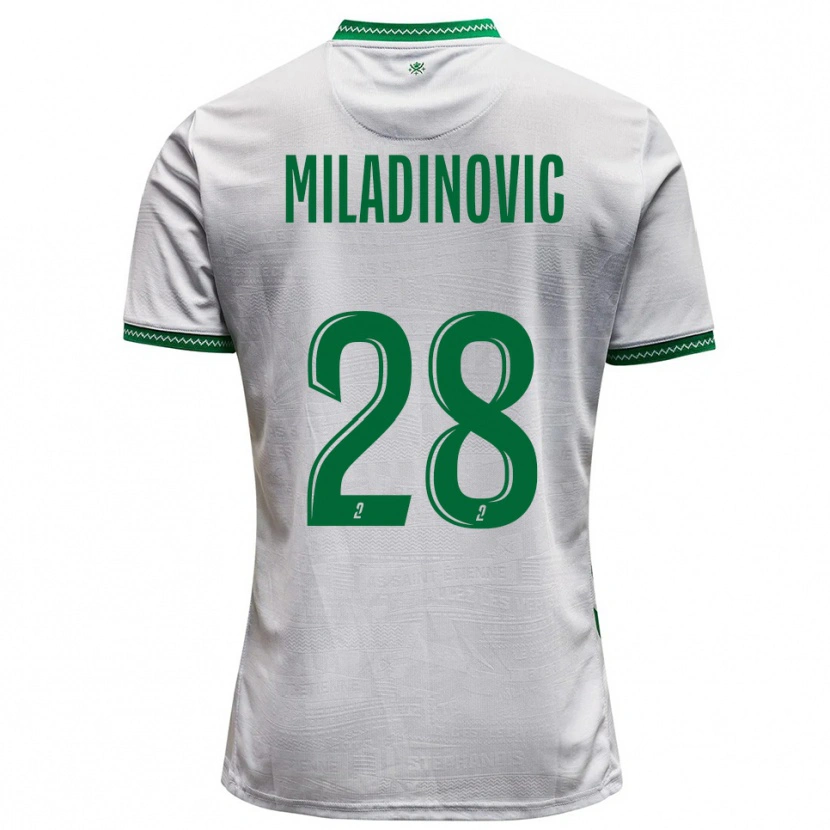 Danxen Børn Igor Miladinovic #28 Hvid Grøn Udebane Spillertrøjer 2025/26 Trøje T-Shirt