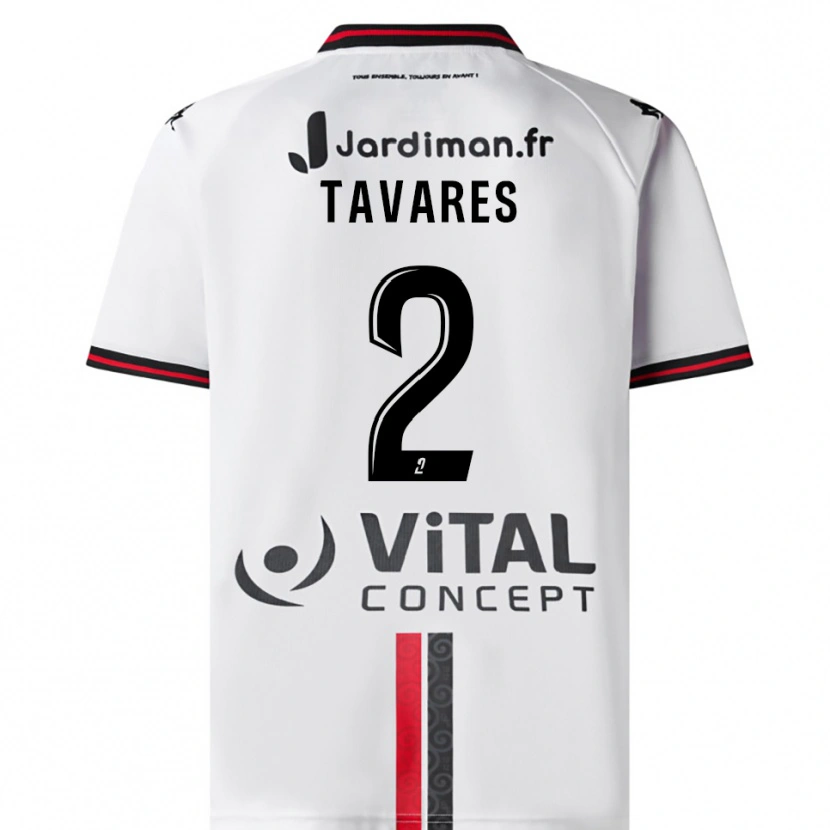 Danxen Børn Héliohdino Tavares #2 Hvid Rød Udebane Spillertrøjer 2025/26 Trøje T-Shirt