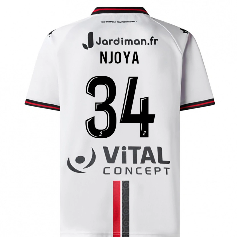 Danxen Børn Youssef Njoya #34 Hvid Rød Udebane Spillertrøjer 2025/26 Trøje T-Shirt