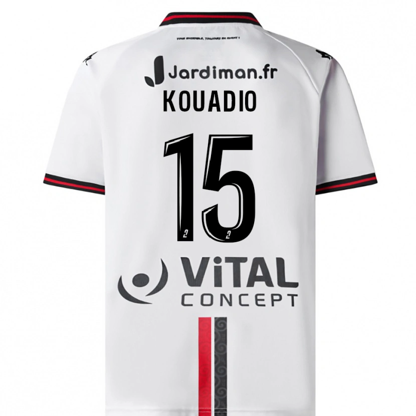 Danxen Børn Kyan Kouadio #15 Hvid Rød Udebane Spillertrøjer 2025/26 Trøje T-Shirt