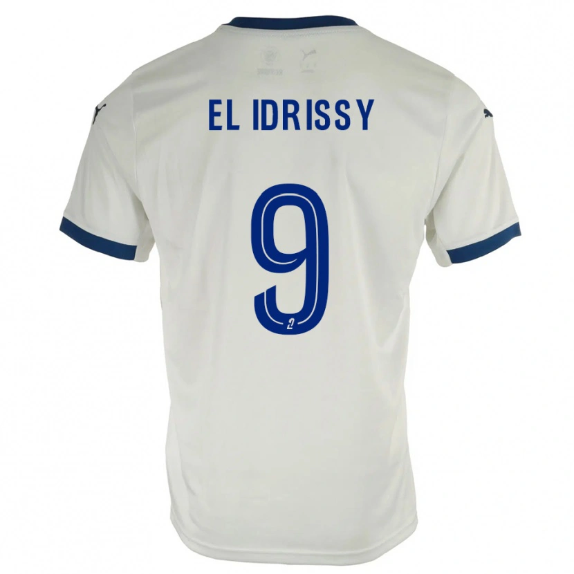 Danxen Børn Mounaïm El Idrissy #9 Hvid Blå Udebane Spillertrøjer 2025/26 Trøje T-Shirt