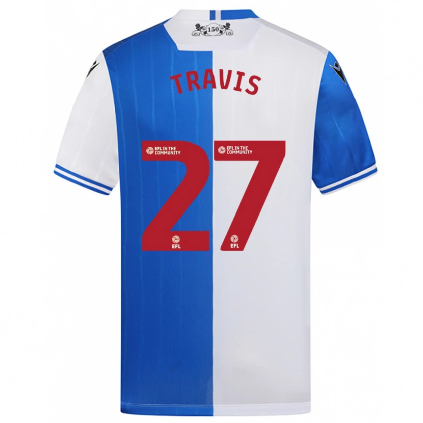 Danxen Mænd Lewis Travis #27 Blå Hvid Hjemmebane Spillertrøjer 2025/26 Trøje T-Shirt